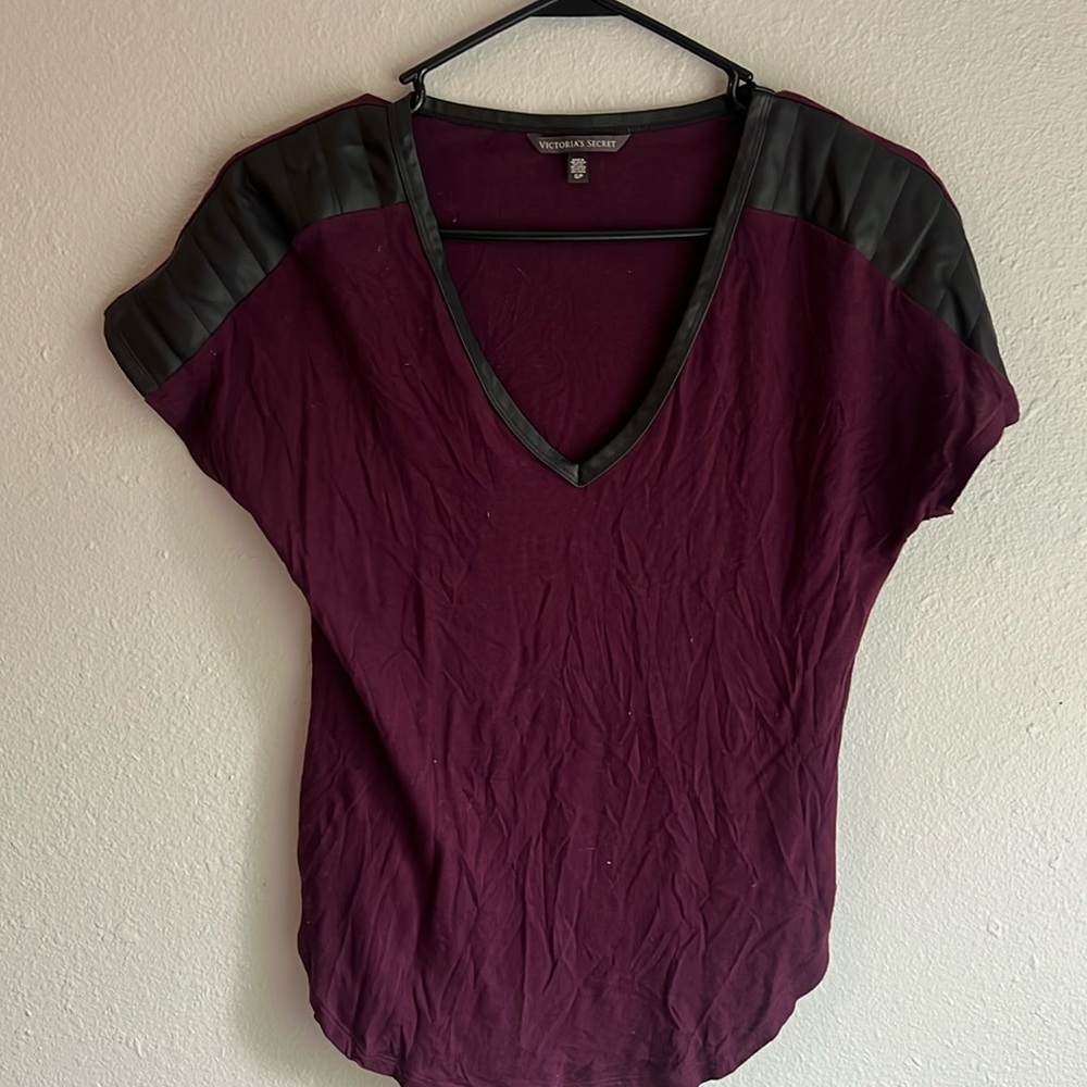 Victorias Secret plum top with leather shoulder detail